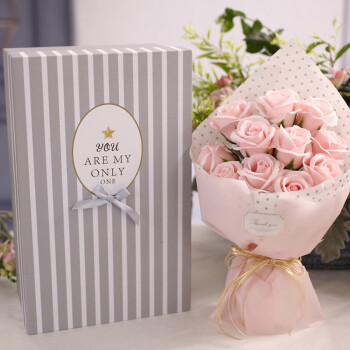 初朵 11朵粉玫瑰香皂花束礼盒鲜同城配花送母亲节生日520礼物送女友