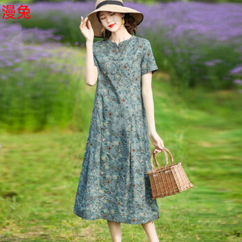 素素轻奢连衣裙中长款棉麻女装夏季新款碎花气质裙宽松图片色m