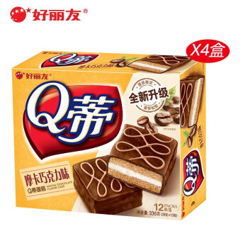 好丽友 Q帝派摩卡巧克力味 早餐糕点心办公室休闲食品336g【12枚】*4盒