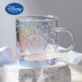 Disney迪士尼 米奇玻璃杯420ml 马克杯 浮雕炫彩水杯 茶杯 咖啡杯