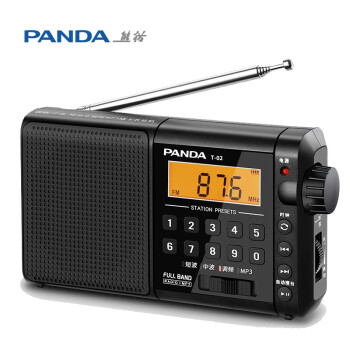 熊猫（panda）T-02 全波段收音机老人插卡TF卡便携老式可充电广播半导体 黑色