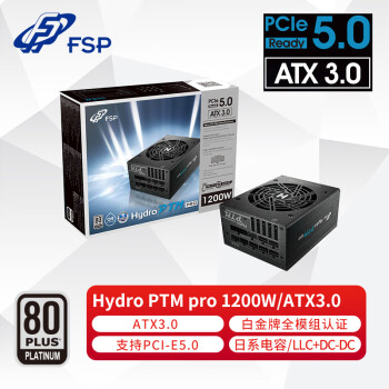 全汉（FSP）额定1200WHydro PTM Pro1200 白金牌全模组电源（ATX3.0标准/PCI-E5.0接口/日系电容/DC-DC）