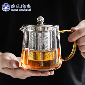 苏氏陶瓷（SUSHI CERAMICS）高硼硅加厚玻璃泡茶壶不锈钢漏网耐高温可烧煮过滤茶壶550ml