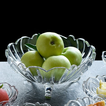 青苹果果斗玻璃果盘欧式简约客厅婚庆节日干果零食家用彩盒装8.45英寸