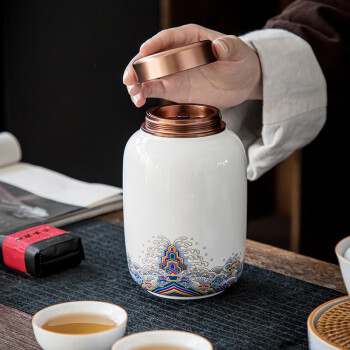茶艺贵族皇家御品大号锡盖茶叶罐陶瓷锡盖大容量密封罐储物罐茶具家用 
