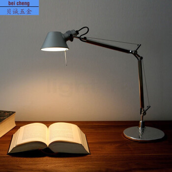 北欧个性创意台灯办公室工作床头书桌阅读伸缩摇臂长臂折叠草帽银色