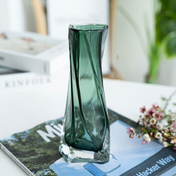 行湘 欧式玻璃花瓶客厅摆件干花插花瓶水培植物花瓶室内玄关装饰创意  小蛮腰 宝绿色高19cm