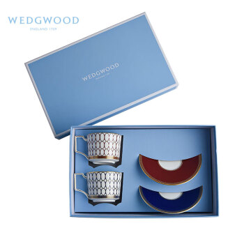 WEDGWOOD威基伍德红粉年华红+金粉年华蓝2杯2碟组盒 欧式骨瓷咖啡杯碟礼盒