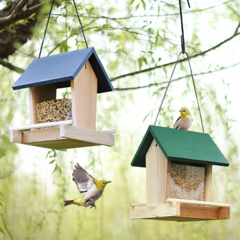 小鸟喂鸟器户外引鸟悬挂式防雨野外布施喂食器阳台别墅鸟食盒灰绿组合