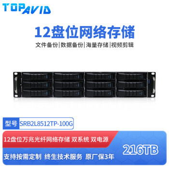 TOPAVID SRB2L8512TP 12盘磁盘阵列 标配216TB企业级存储容量100G光纤共享存储阵列 视频编辑磁盘阵列