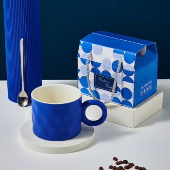骏十七 AQ克莱因蓝咖啡杯陶瓷杯套装 450ml咖啡杯+勺