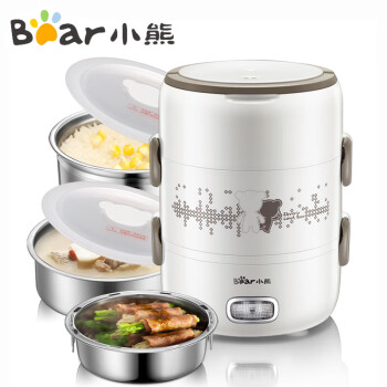 小熊（Bear）电热饭盒DFH-S2358三层大容量可插电不锈钢煮蒸热饭神器加热保温饭盒便携带 白色