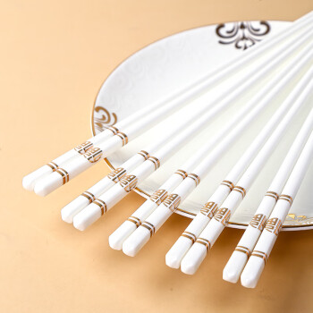 裕行北欧简约筷子防滑耐高温易清洗不变形陶瓷筷子白色金福5双
