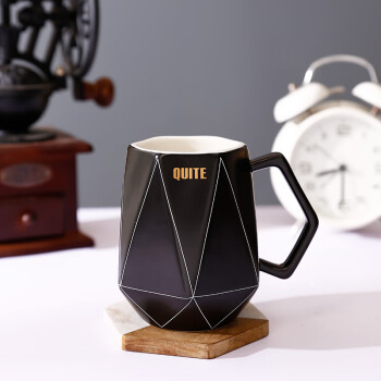 裕行 马克杯创意陶瓷创意咖啡杯大容量牛奶杯家用早餐杯黑线条纹杯