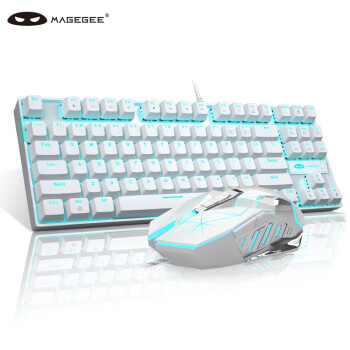 MageGeeMK-STAR套装 有线游戏键盘鼠标套装 87键可调背光机械键鼠套装 mini便携机械键盘鼠标 白色 青轴