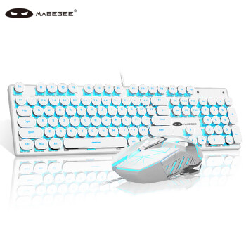 MageGee 机械风暴 有线朋克键盘 104键圆键帽机械键盘 电脑笔记本键盘鼠标 朋克键鼠套装 白色蓝光红轴