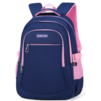 Edison爱迪生初中生书包女孩小学生高年级大容量双肩背包 L796-2蓝粉色