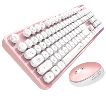 摩天手(Mofii) sweet无线复古朋克键鼠套装 办公键鼠套装 鼠标 电脑键盘 笔记本键盘  白粉色