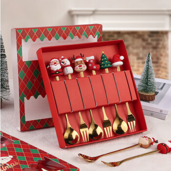 畅宝森 餐具 圣诞节甜品咖啡勺水果叉 创意礼品勺叉六件套 2盒起购 DO