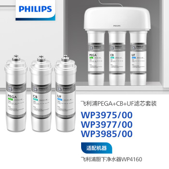 飞利浦（PHILIPS）家用超滤直饮净水器WP4160原装WP3985+WP3975+WP3977滤芯套装 （含附件共三支）