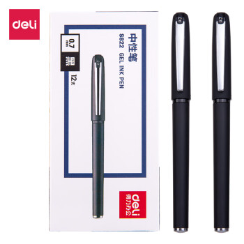 得力(deli)S822 0.7mm子弹头办公中性笔 商务财务学生碳素水性笔会议笔签字笔考试笔(12支/盒)  黑色 1盒装