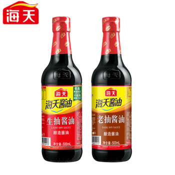 海天酱油厨房调料炒菜 (生抽酱油500ml+老抽酱油500ml玻璃组合装)*3