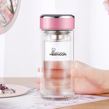 希诺双层玻璃杯家用办公水杯女高颜值过滤泡茶杯子XN-9330粉色 200mL