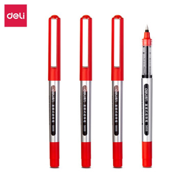 得力(deli)直液式走珠笔签字笔学生中性笔水笔0.5mm子弹头 12支/盒 红色S656 办公用品
