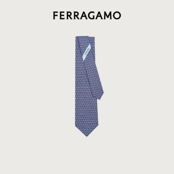 菲拉格慕（Ferragamo）男士蓝色交织Gancini印花桑蚕丝领带 0768501 礼物送男友