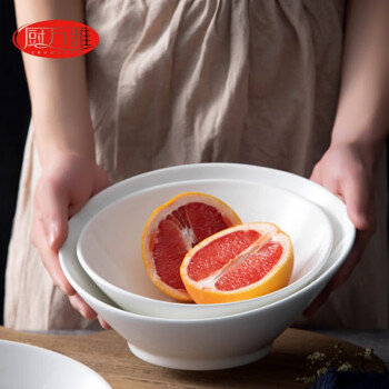 厨万雅陶瓷纯白高斜口碗创意沙拉碗西餐碗火锅蔬菜生菜8英寸斜口碗