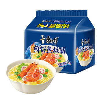 康师傅方便面 经典鲜虾鱼板面85g*5 泡面袋装 速食方便食品 五连包