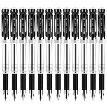 得力（deli）S20中性笔签字笔水笔办公中性笔子弹头笔芯0.7mm黑色12支装