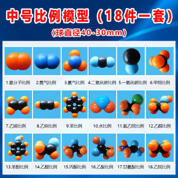 有机分子结构模型中号比例18件一套甲烷乙烯炔苯酚酸醇丙酮模型