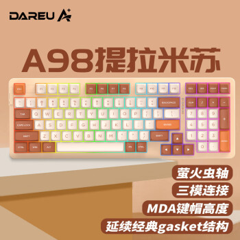 达尔优（dareu）A98三模热插拔游戏办公机械键盘PBT键帽RGB灯光客制化gasket结构提拉米苏-萤火虫轴