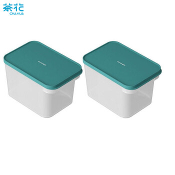 茶花 保鲜盒塑料密封便当便携微波炉饭盒冰箱水果盒收纳加高正方形 蓝色5.1L 2个装 000013