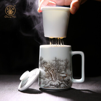 昌南景德镇大师造陶瓷带盖过滤茶水分离办公室老板杯大容量茶杯
