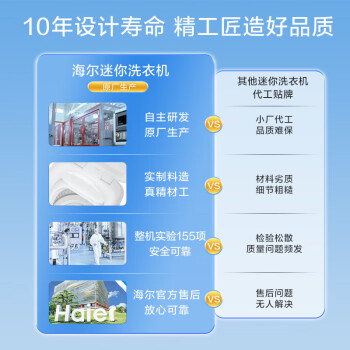 海尔（Haier）婴儿洗衣机小型波轮全自动3.3KG  儿童洗衣机 内衣裤洗衣机 95℃烫烫洗 家用节能 换新MBM33-R188S