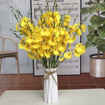 黄色跳舞兰仿真花束塑料假花套装装饰花干花客厅落地摆件花艺花卉8支