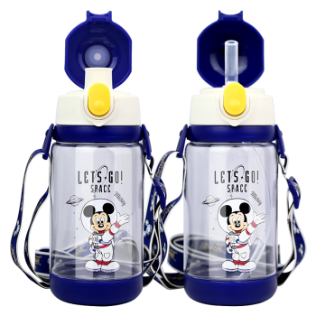 迪士尼儿童水杯双盖两用塑料杯子Tritan材质学生夏季水壶520ML米奇蓝
