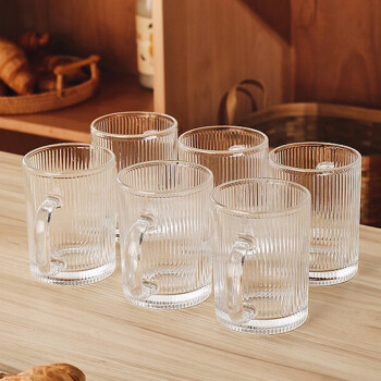 格娜斯 日式玻璃杯套装家用喝水杯子带把泡茶杯耐热牛奶杯高颜值咖啡杯