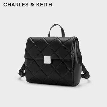 CHARLES&KEITH英伦风菱格链条双肩包背包书包包女包CK2-60782296 Noir黑色 M