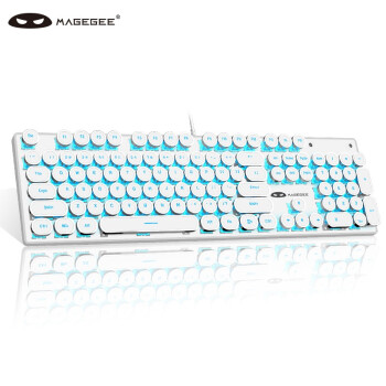 MageGee 机械风暴 朋克有线机械键盘 104键圆键帽背光键盘 吃鸡游戏键盘 笔记本电脑键盘 白色蓝光青轴
