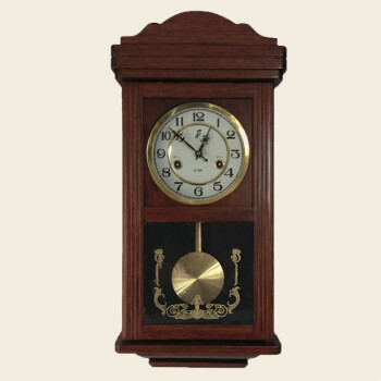 老式机械挂钟复古摆钟铜机芯发条上链时钟木质摇摆整点报时钟表圆形