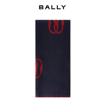 巴利（BALLY）送女友男女款深蓝色/红色羊毛徽标印花围巾6304969