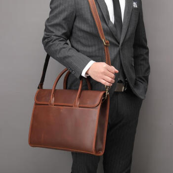 玛轮特牛皮大容量男士手提包商务公文包男包潮 棕色(其他颜色联系客服）