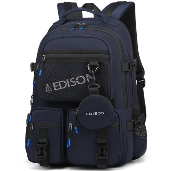 Edison高中生书包大容量初中大学生防泼水双肩包旅行背包 k2272-2宝石蓝