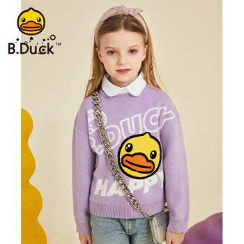 duck小黄鸭童装女童毛衣新品中大童卡通针织衫儿童线衣bf321a2908浪漫