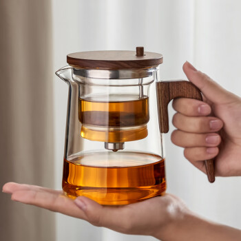 忆壶茶 飘逸杯玻璃泡茶壶家用耐高温胡桃木功夫茶具高档茶水分离杯