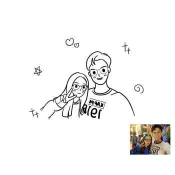 头像设计 情侣漫画手绘卡通q版黑白线条简笔画真人照片设计头像婚礼