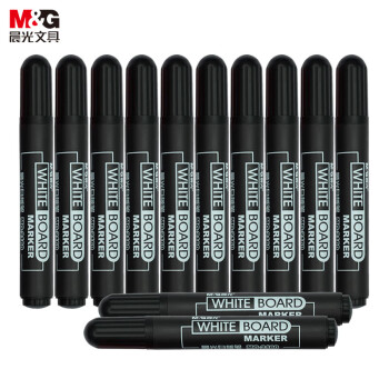 晨光(M&G) 文具黑色可擦白板笔 单头办公会议笔 易擦物流记号笔 12支装 MG2160